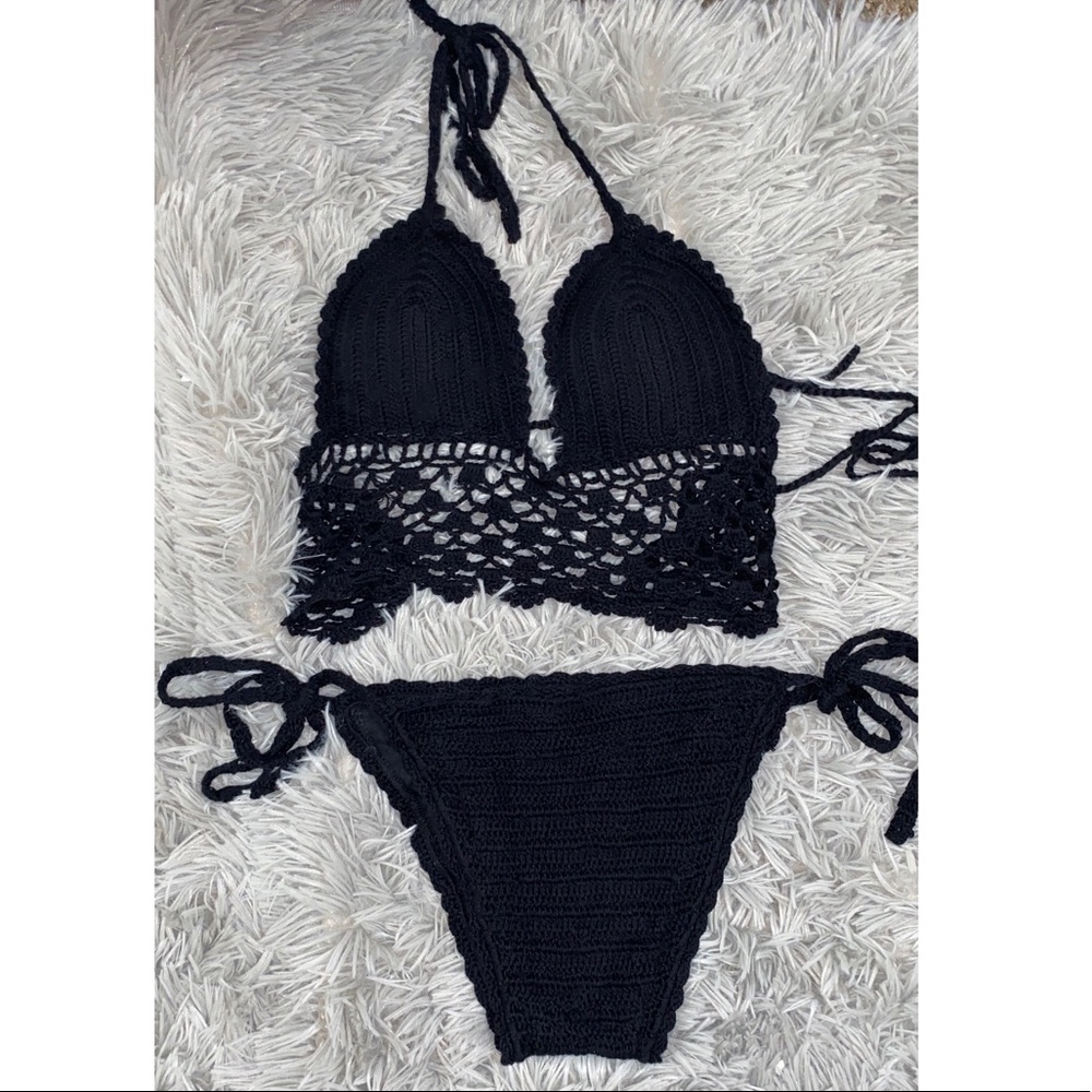 Crochet black bathing suit bikini